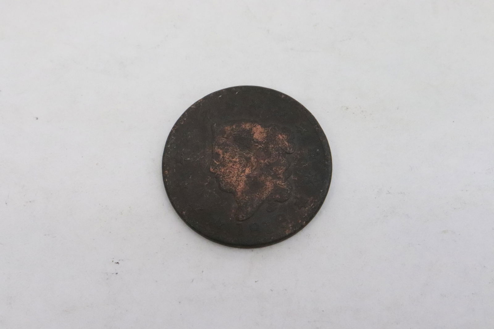 An 1818 US 1-cent copper coin: An 1818 US 1-cent copper coin