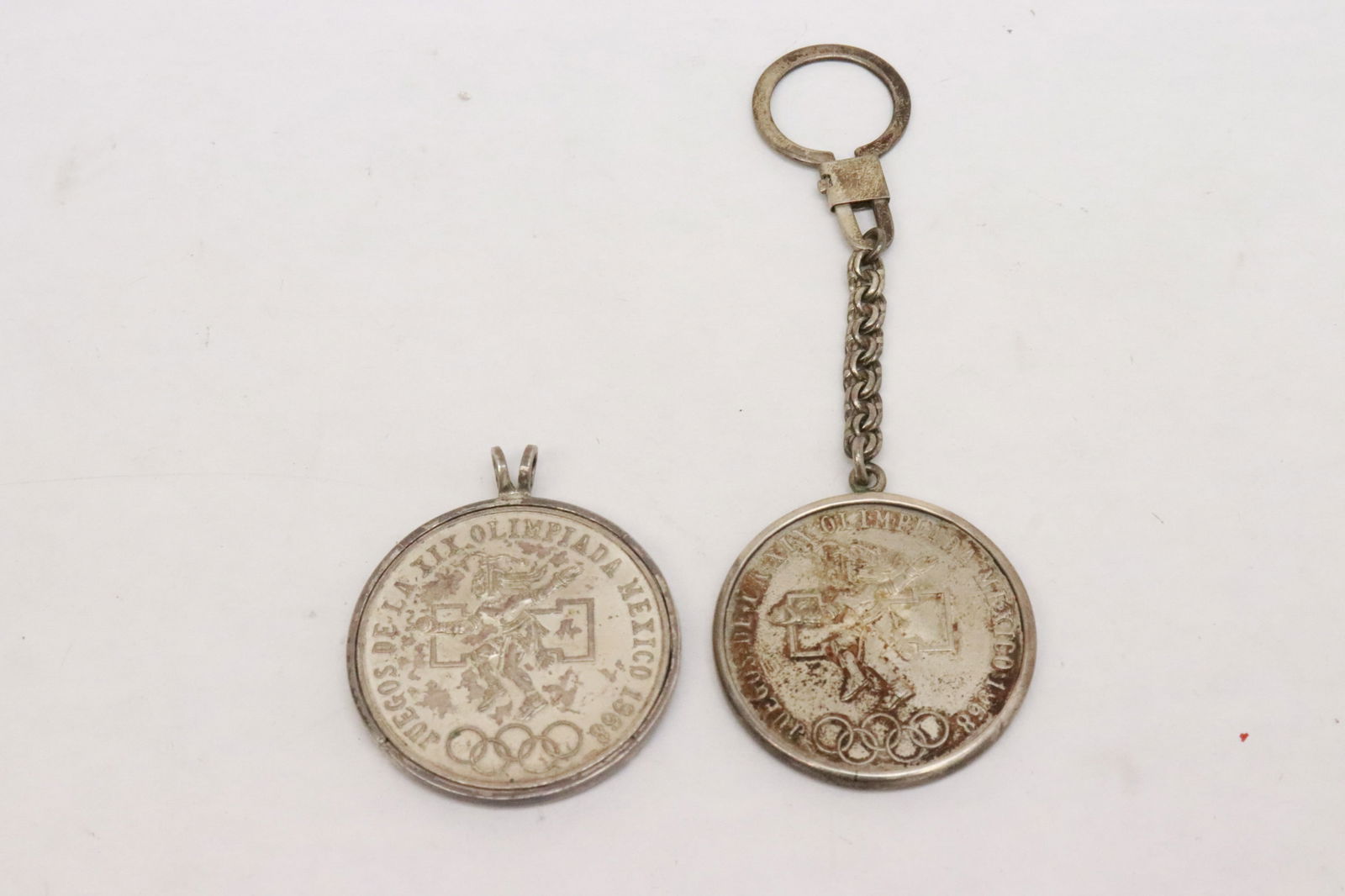 Two 1968 Mexico Olympic 25-peso silver coins: Two 1968 Mexico Olympic 25-peso silver coins, silver content 0.720, total coin wt. approx. 46gm