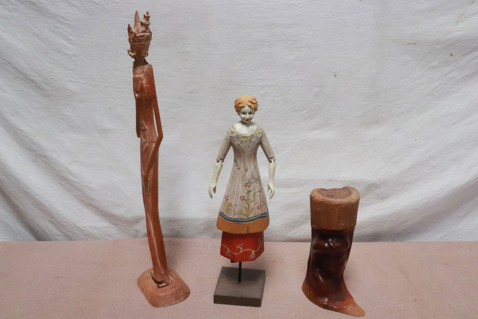 3 pieces wood carved figures: 3 pieces wood carved figures, 10.75"H - 23.15"H