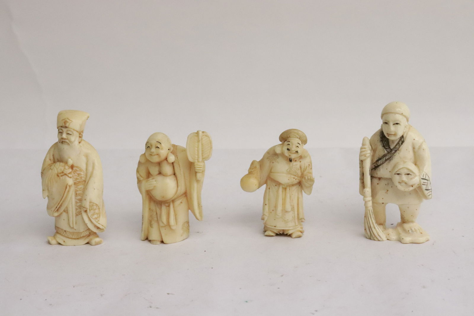 4 Japanese bone carved netsukes: 4 Japanese bone carved netsukes, 1.65"H - 2"H
