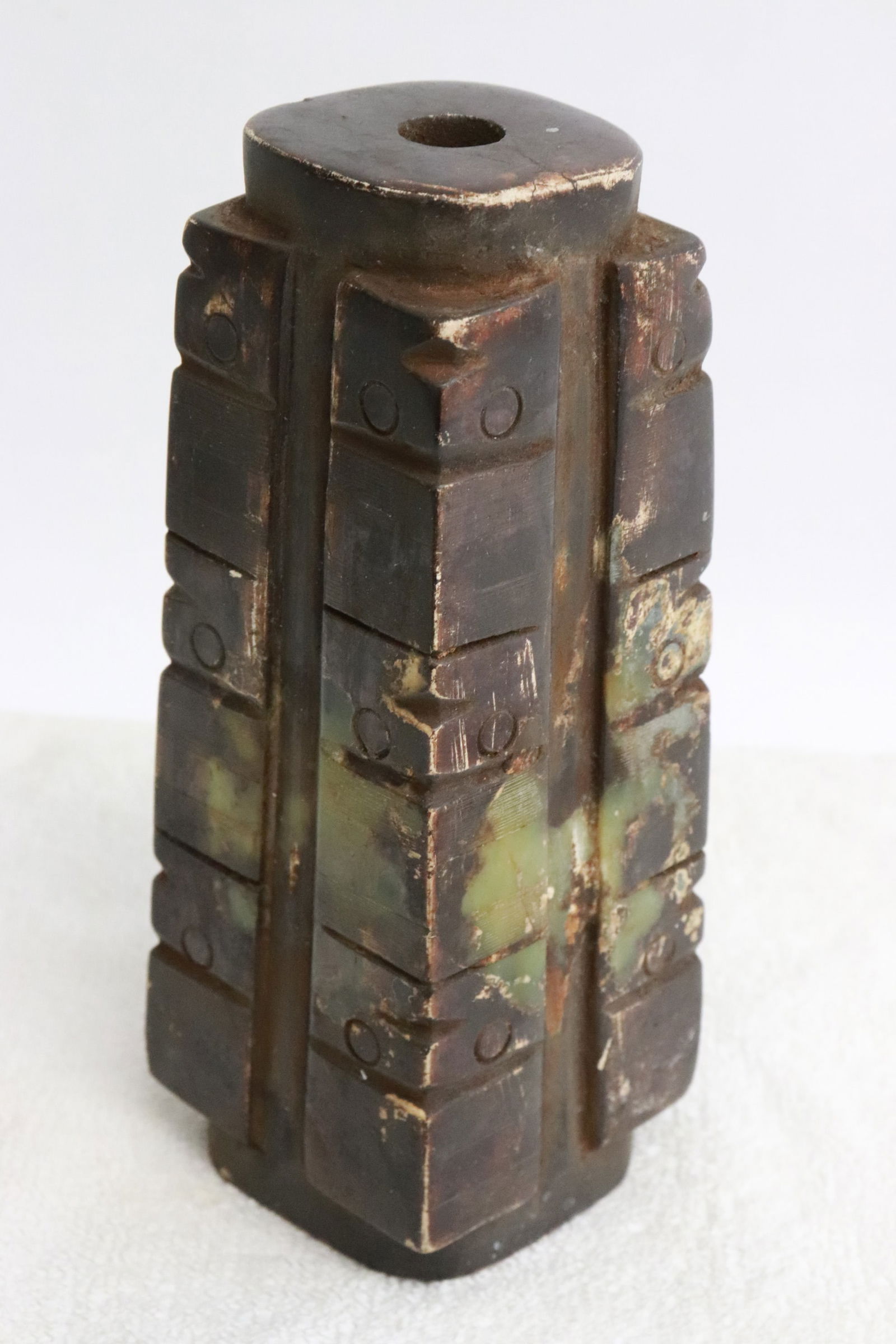 Large jade like stone carved cong: Large jade like stone carved cong, 5.65"x2.15"x2.15"