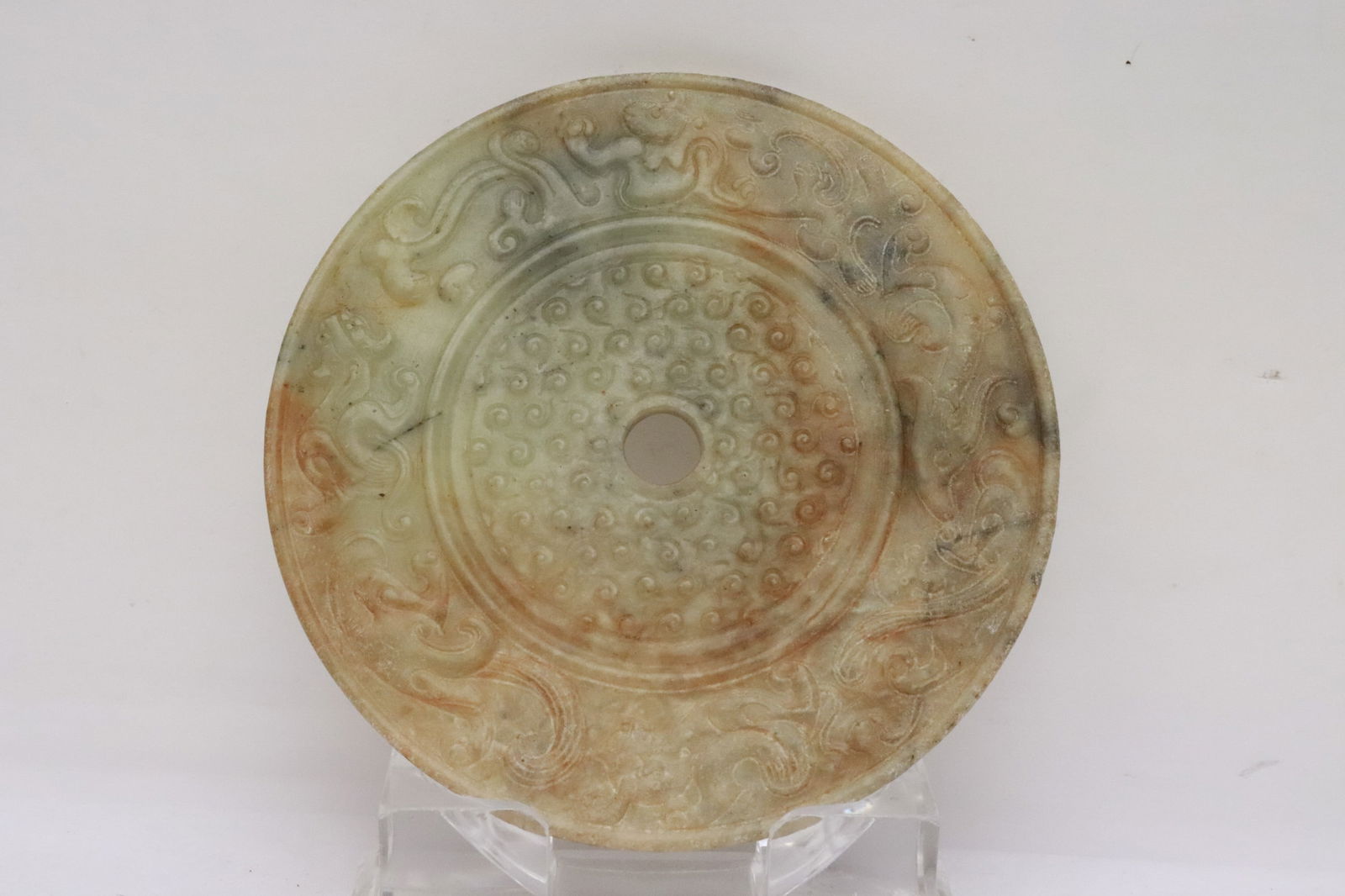2 large jade like stone discs - 6