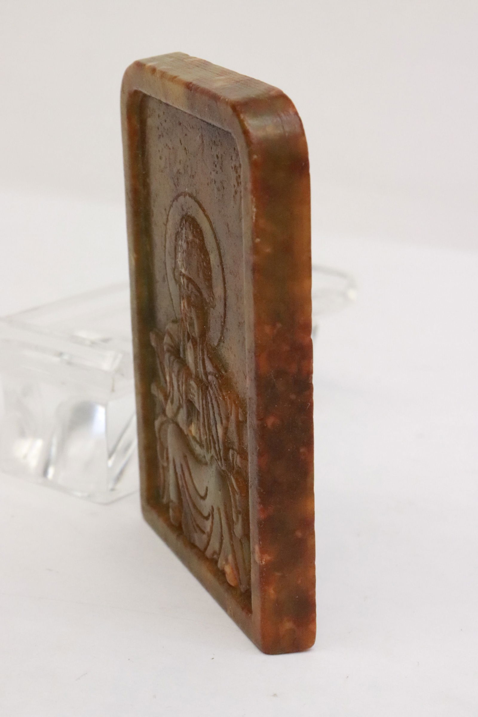 Jade like stone rectangular plaque - 3