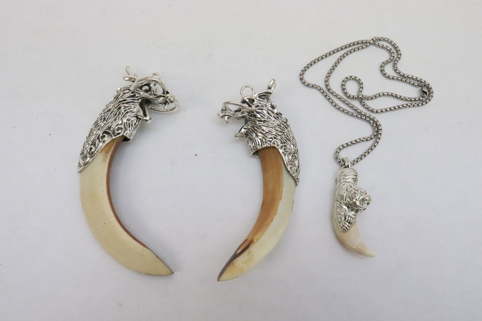 3 white metal ornaments: 3 white metal ornaments, 2.35"L - 5.15"L