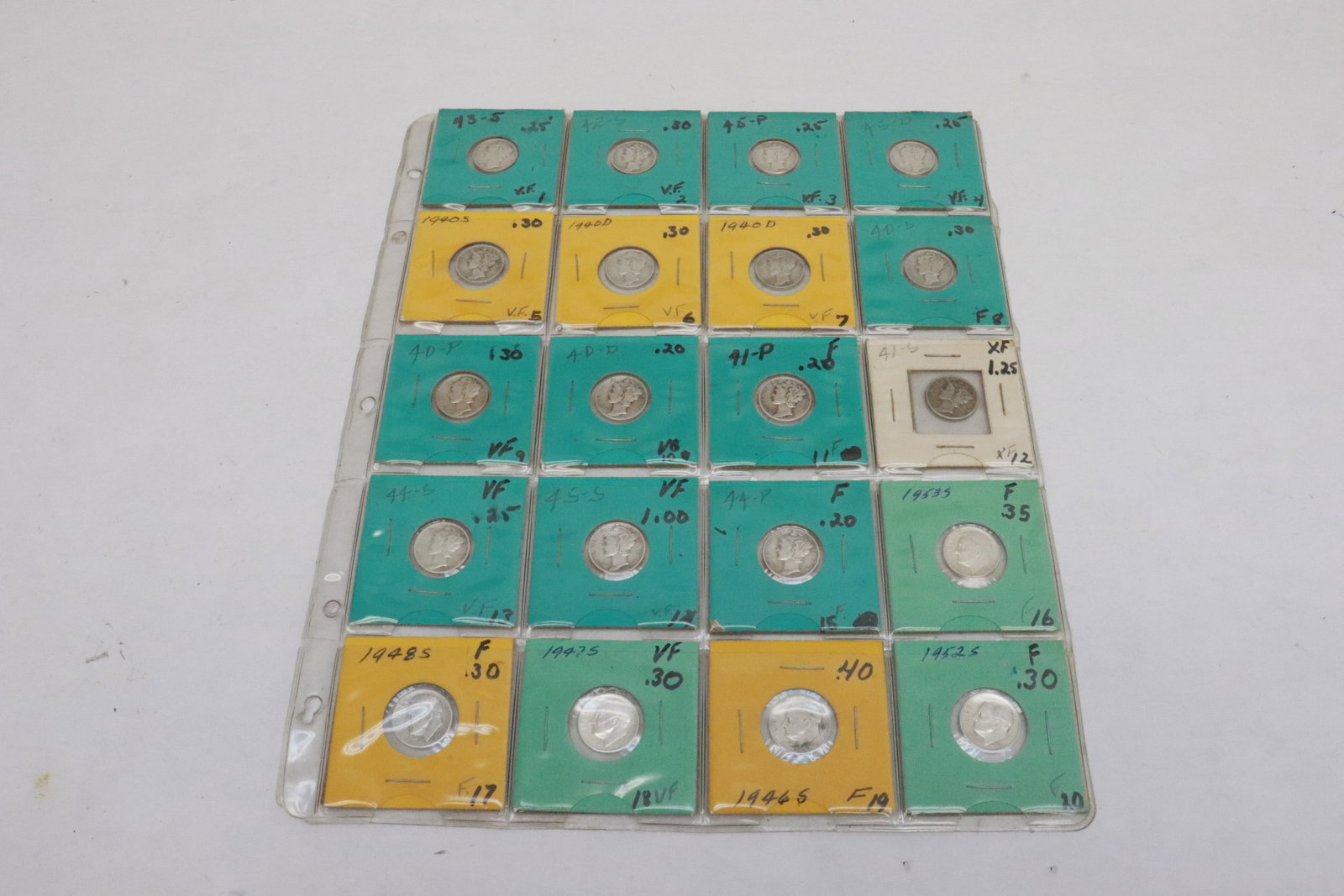 Panel of silver dimes: Panel of silver dimes