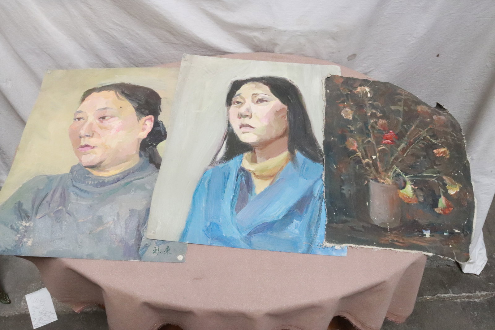 3 Chinese oil paintings, not framed (1 of 10)