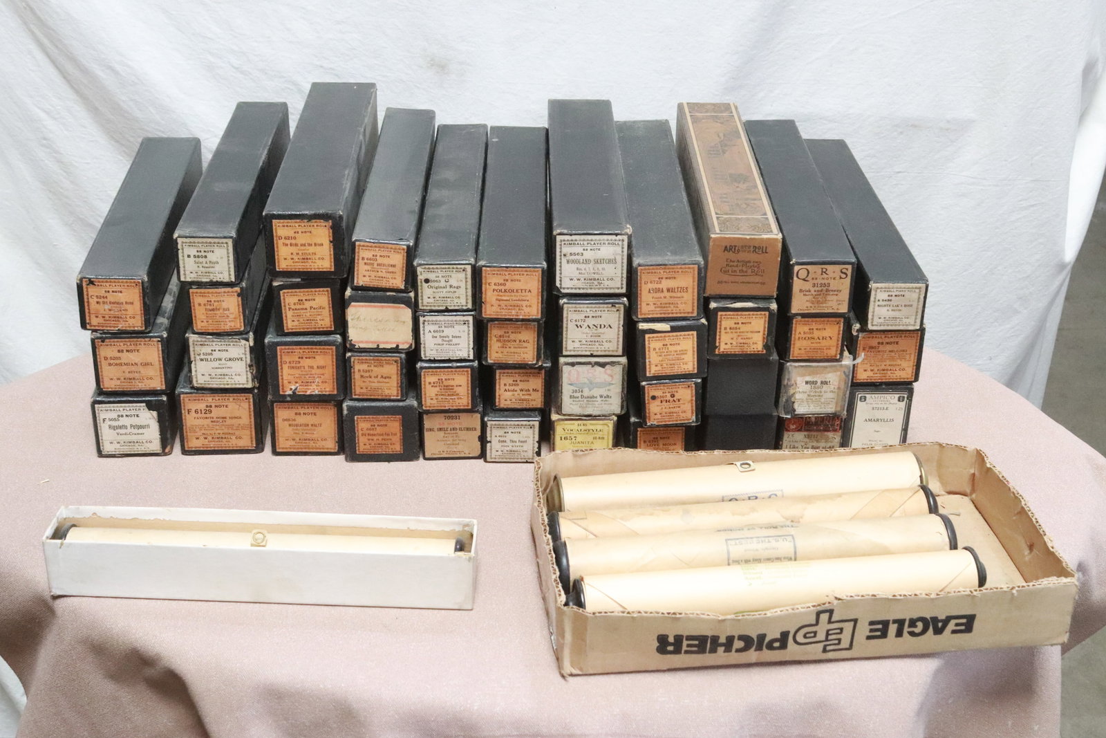 Over 45 vintage player piano rolls: Over 45 vintage player piano rolls, mostly for Kimball