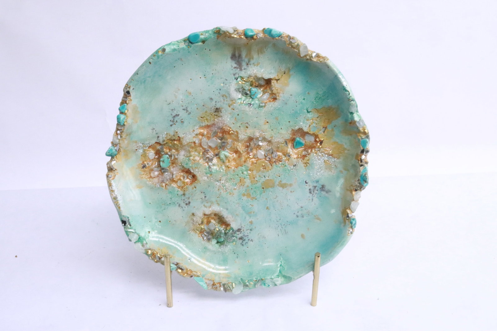 Turquoise color plate with embodied stones (1 of 7)