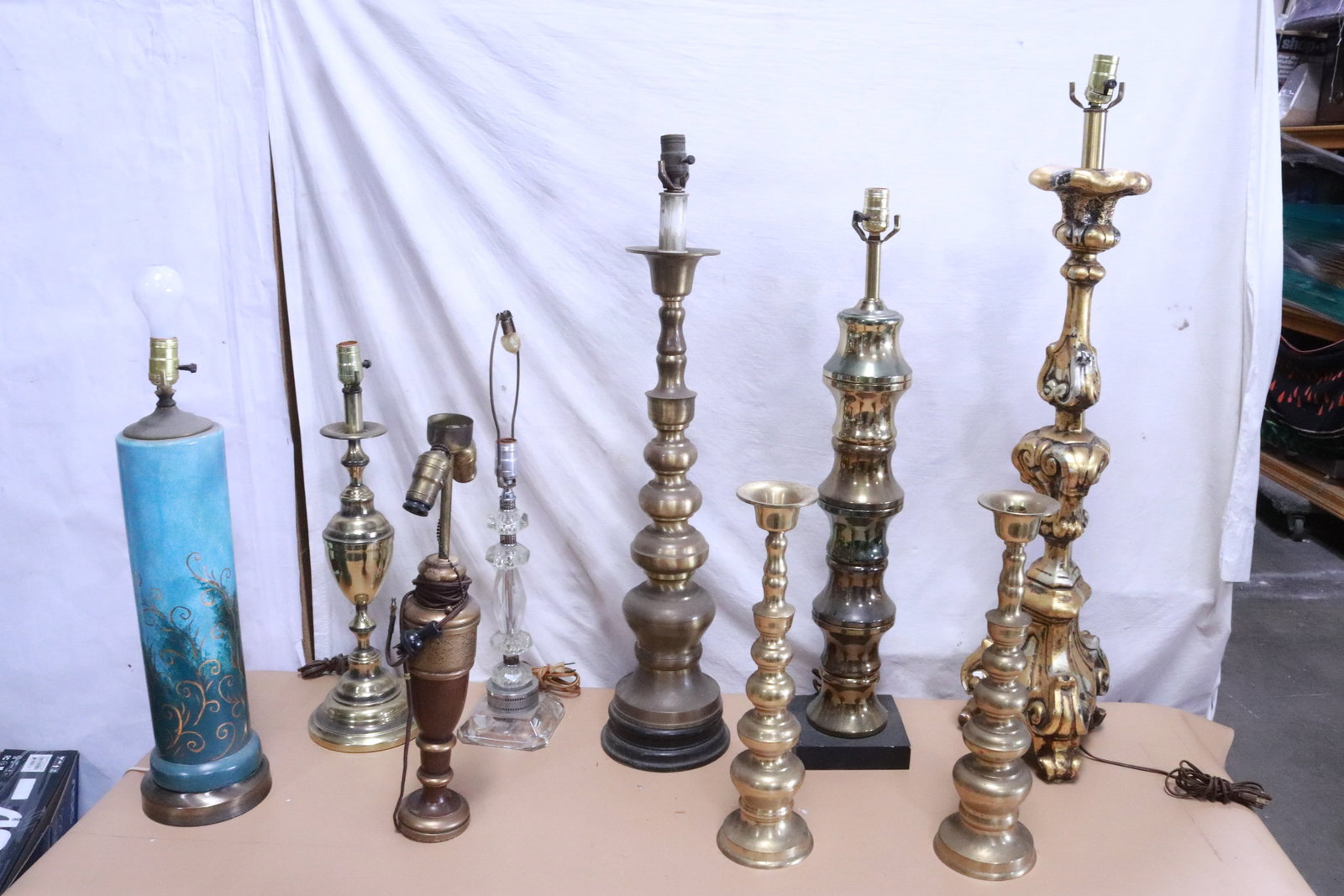 7 vintage lamps, and pair brass candle holders (1 of 6)