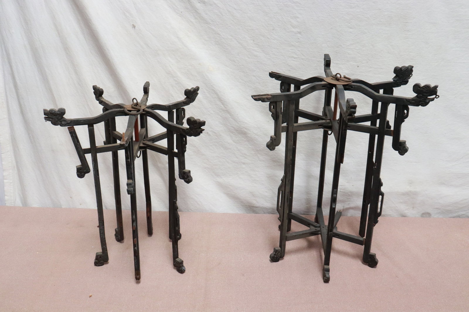 2 Chinese antique lantern frame: 2 Chinese antique lantern frame (14.8"x14.5"x14.5", 17.2"x18.5"x18.5"), no glass panels