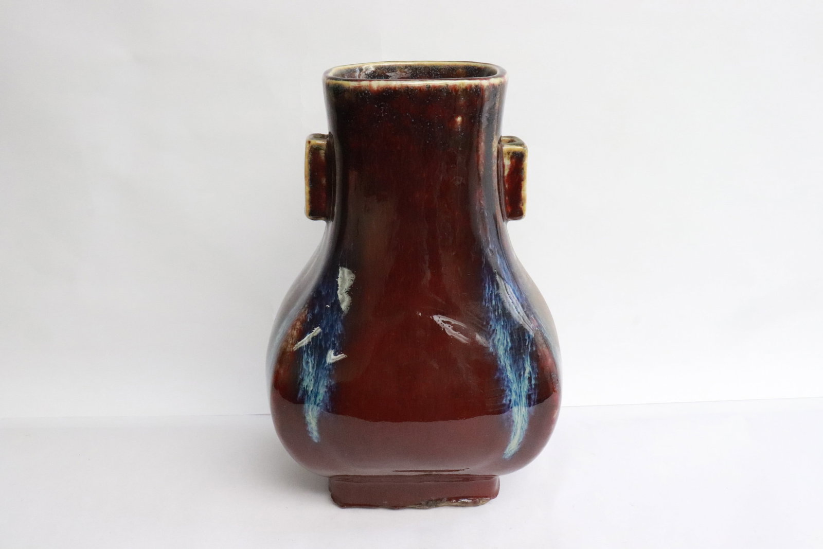 Large Chinese flambe porcelain vase: Large Chinese flambe porcelain vase, 10.75"x7.4"x6.4"
