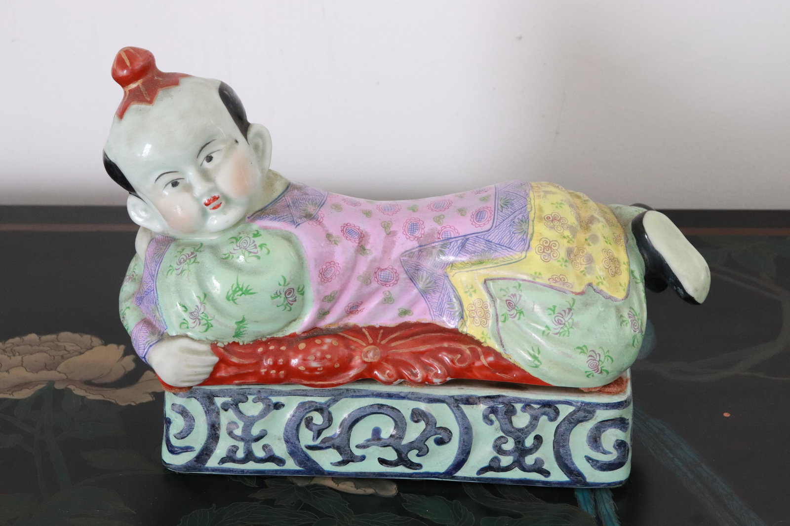 Porcelain box in the form of child: Porcelain box in the form of child, 7.5"x11"x4.75"