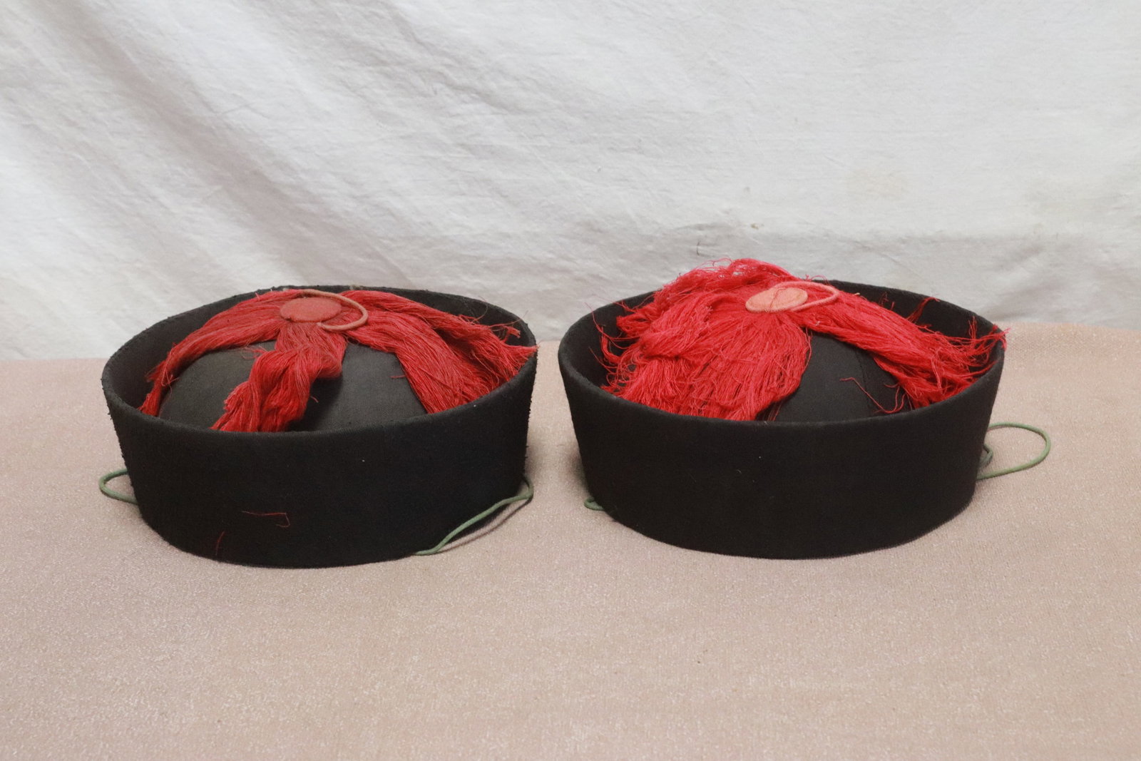2 Chinese 19th century style hats: 2 Chinese 19th century style hats, 4"x8"dia ea