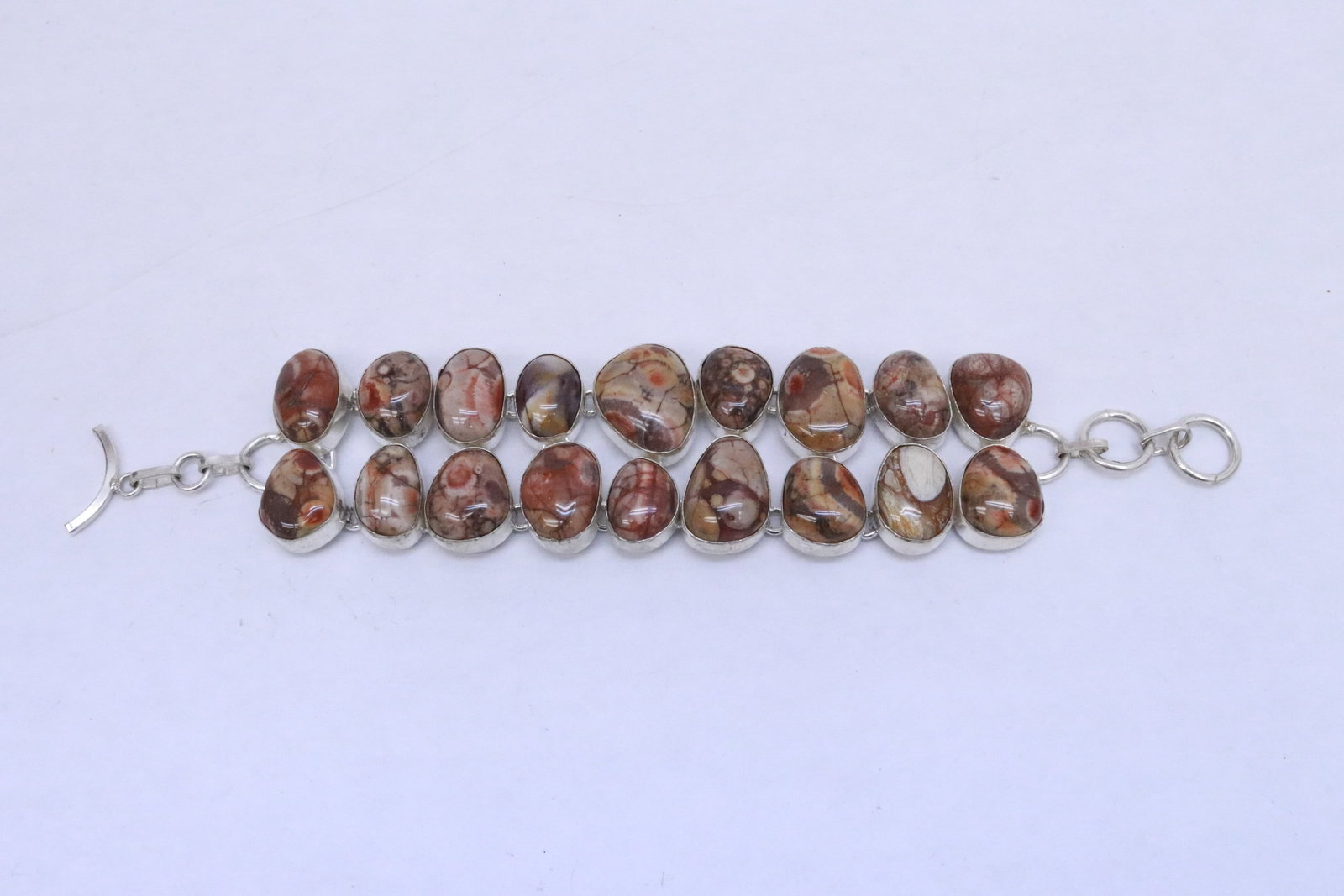 Sterling silver bracelet with semiprecious stones: Sterling silver bracelet with semiprecious stones, wt. 72.4gm, 7.8"L