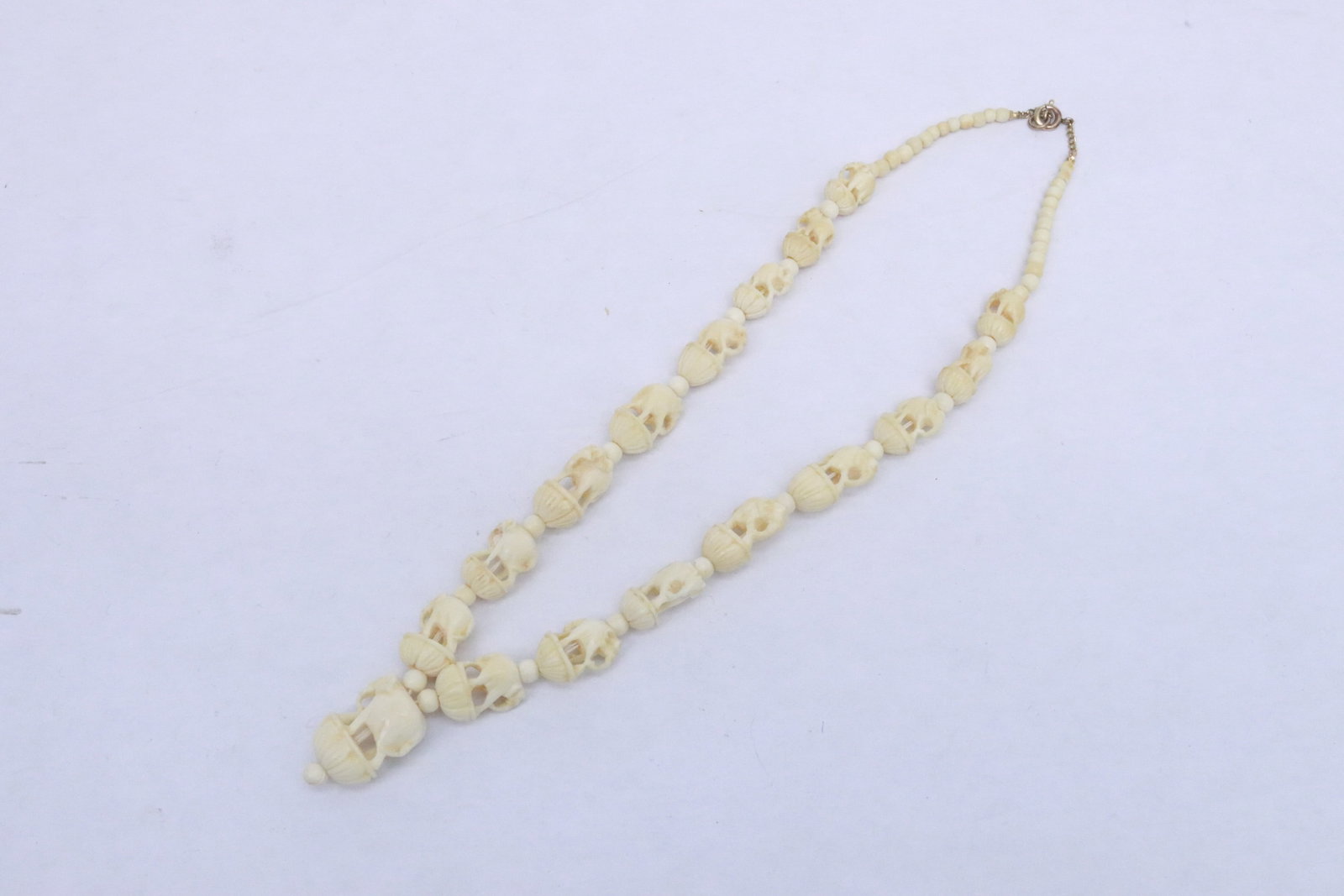 bone carved necklace with gold filled clasp: Fine bone carved necklace with gold filled clasp, 18"L