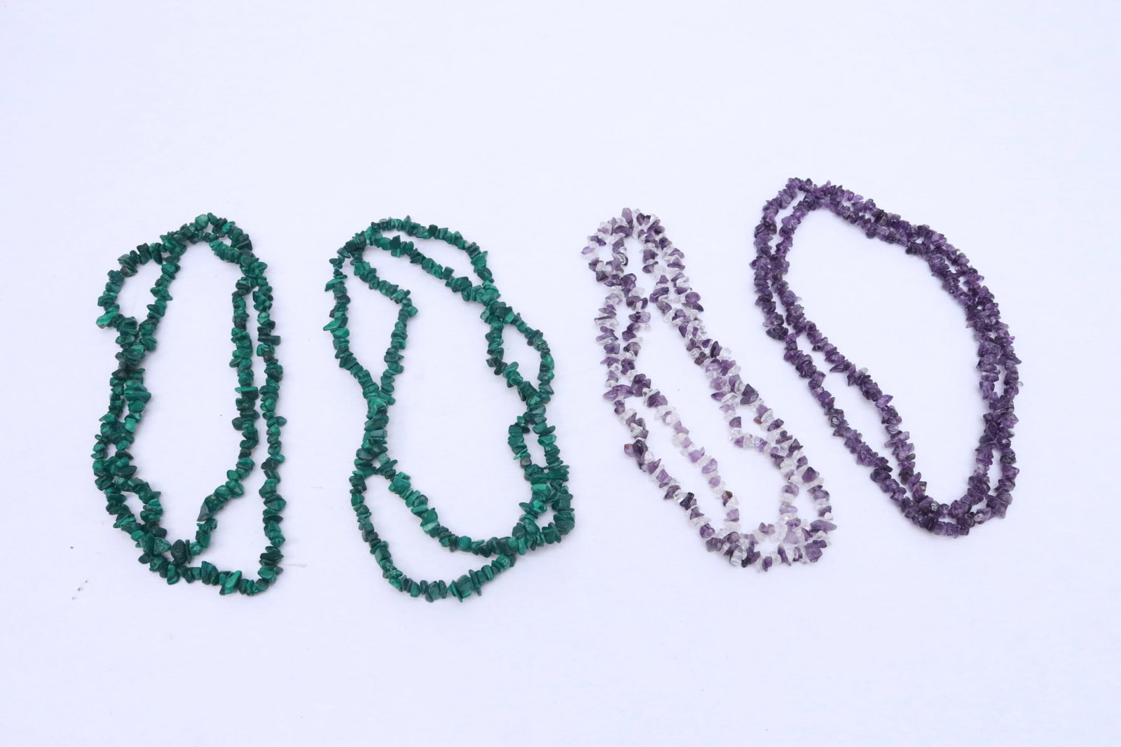4 necklaces; 2 malachite beads, 2 amethyst beads (1 of 9)