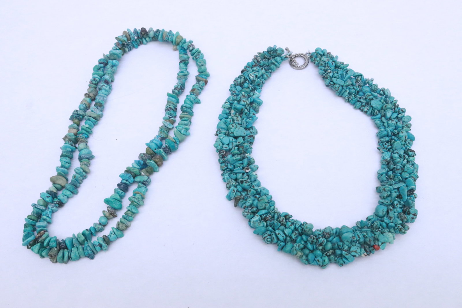 2 turquoise bead necklaces: 2 turquoise bead necklaces, 18"L - 37.5"L