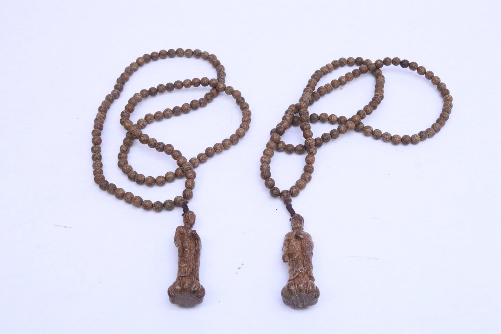 2 wood bead necklaces: 2 wood bead (0.3"x0.3"dia ea) necklaces (23"L ea)