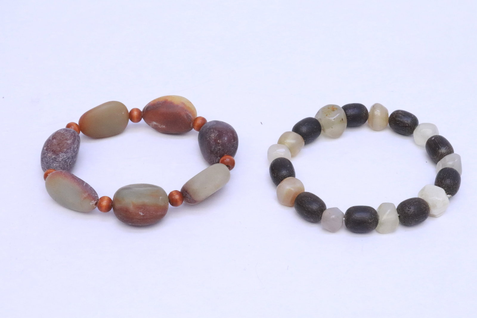 2 Chinese bead bracelets: 2 Chinese bead (0.25"x0.3"dia - 1.18"x0.83"x0.7") bracelets