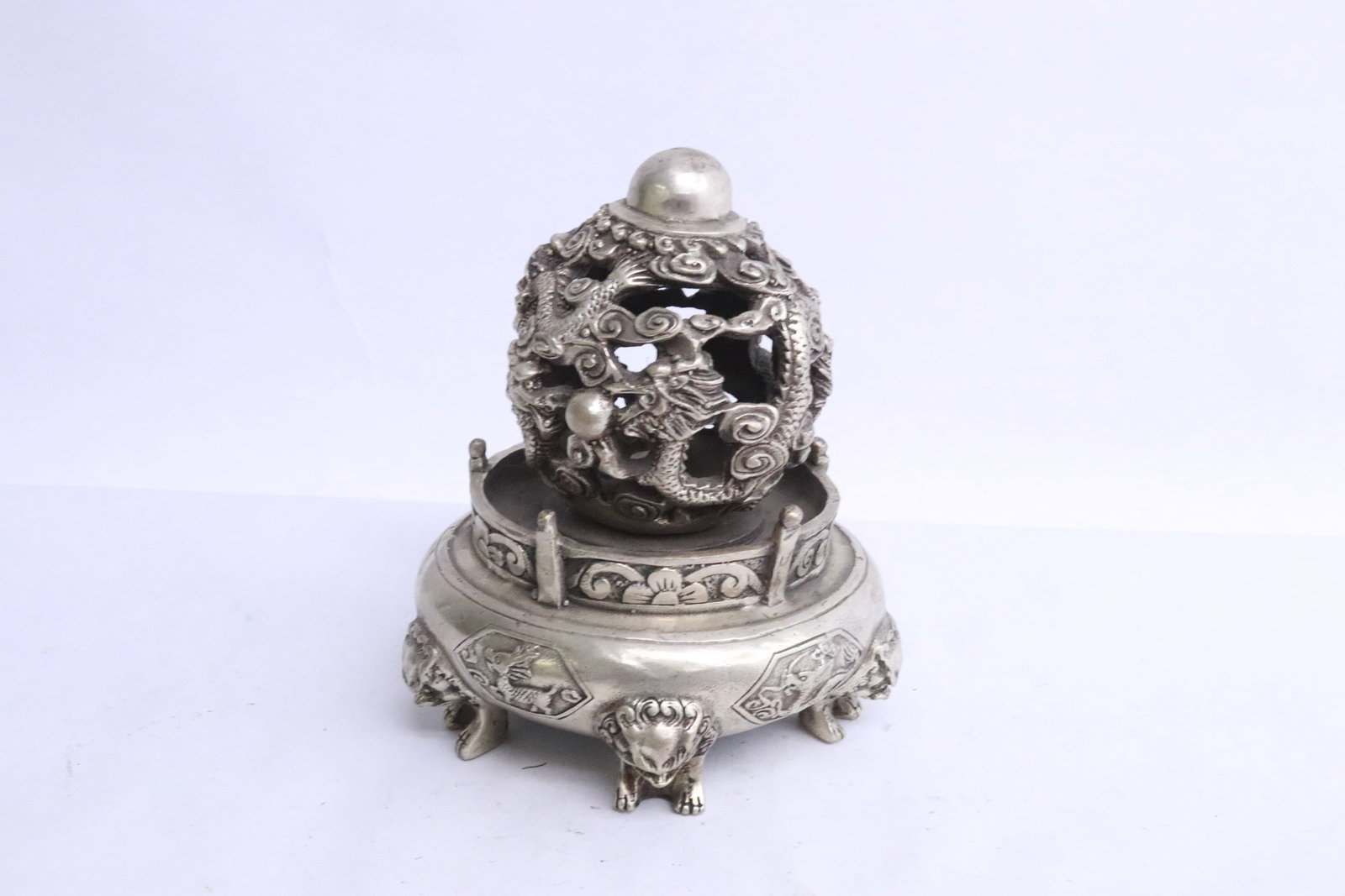 white bronze ball shape censer censor on bronze stand (1 of 5)