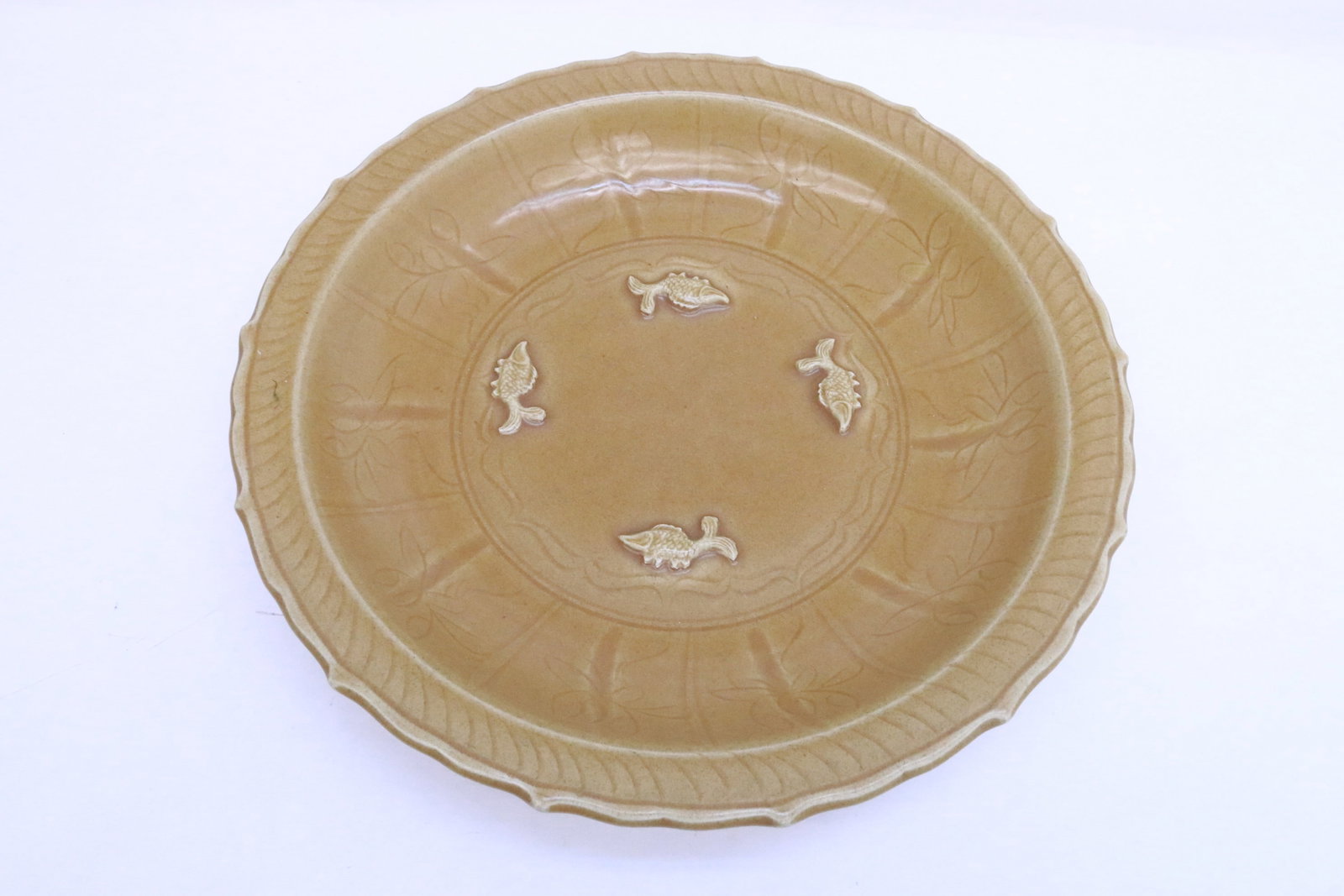 Massive light brown glazed porcelain charger: Massive light brown glazed porcelain charger, 3.1"x16.7"dia