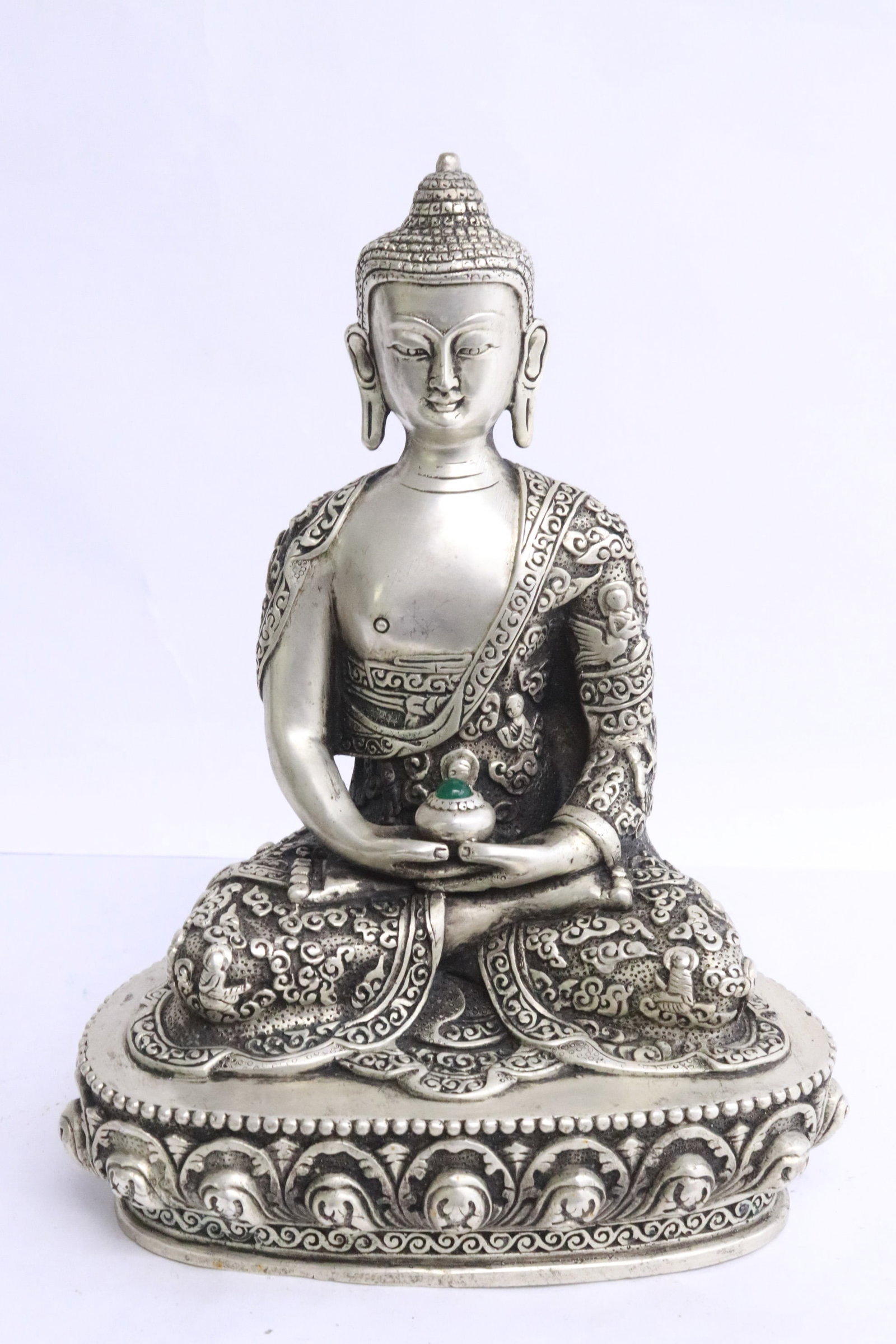 Chinese white bronze sculpture of deity: Chinese white bronze sculpture of deity, 8.85"H