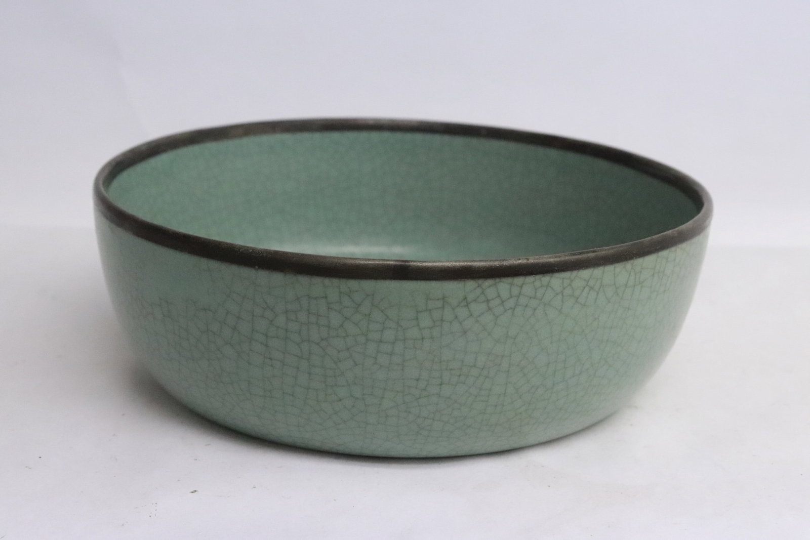 A celadon porcelain brush wash with calligraphy: A celadon porcelain brush wash with calligraphy, 2.3"x6.85"dia