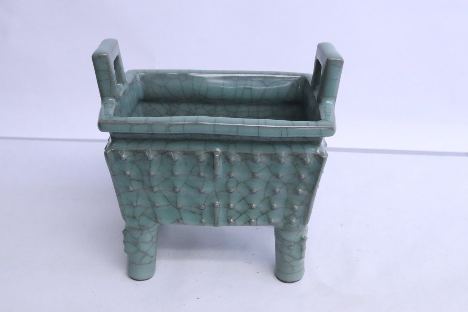 Fine celadon crackleware porcelain handled censer (1 of 6)