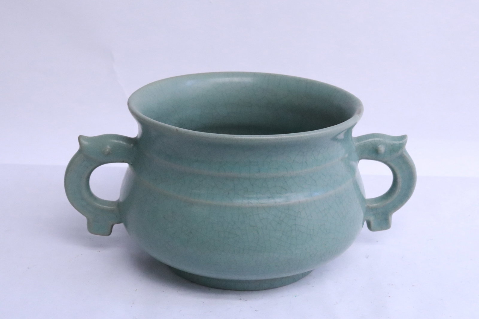 Celadon crackleware porcelain handled censer (1 of 4)