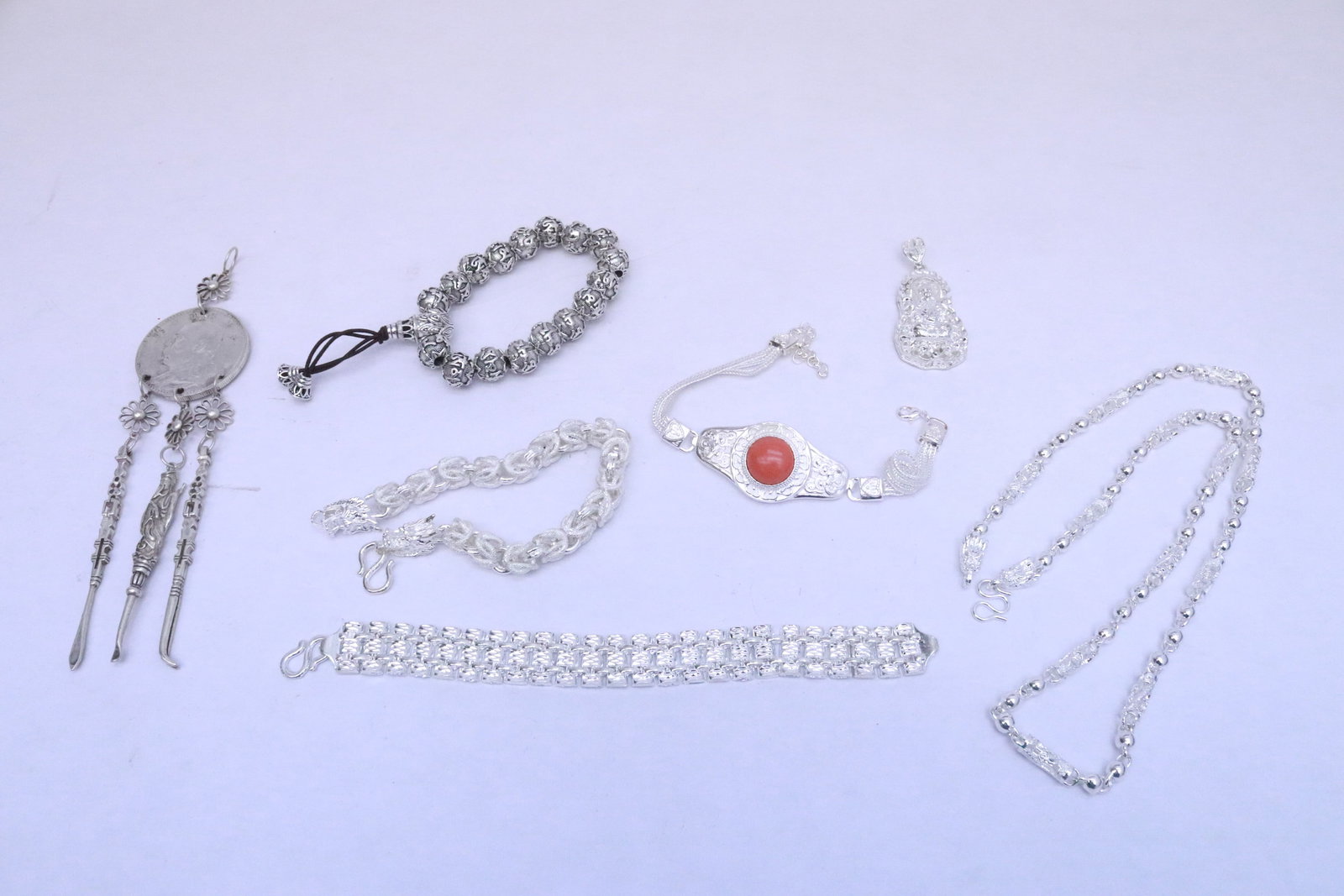 7 pieces white metal articles: 7 pieces white metal articles, 7.5"L - 24.6"L