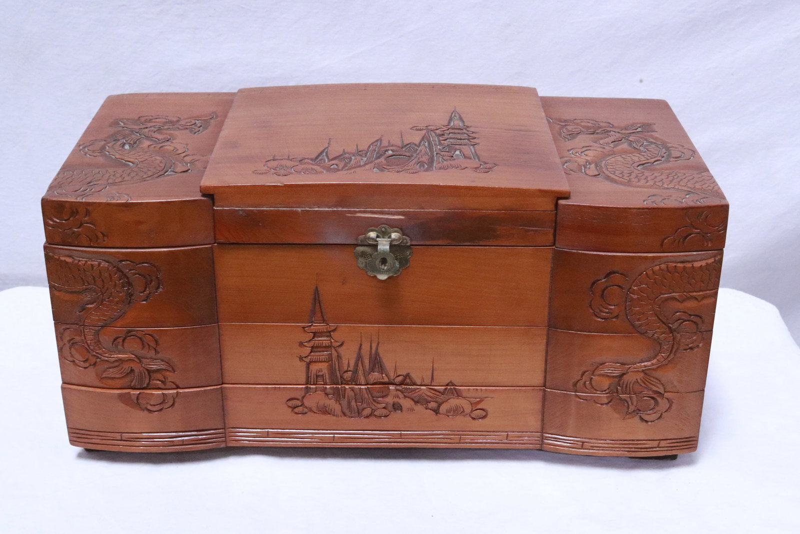 Fine Chinese wood carved jewelry chest (1 of 7)