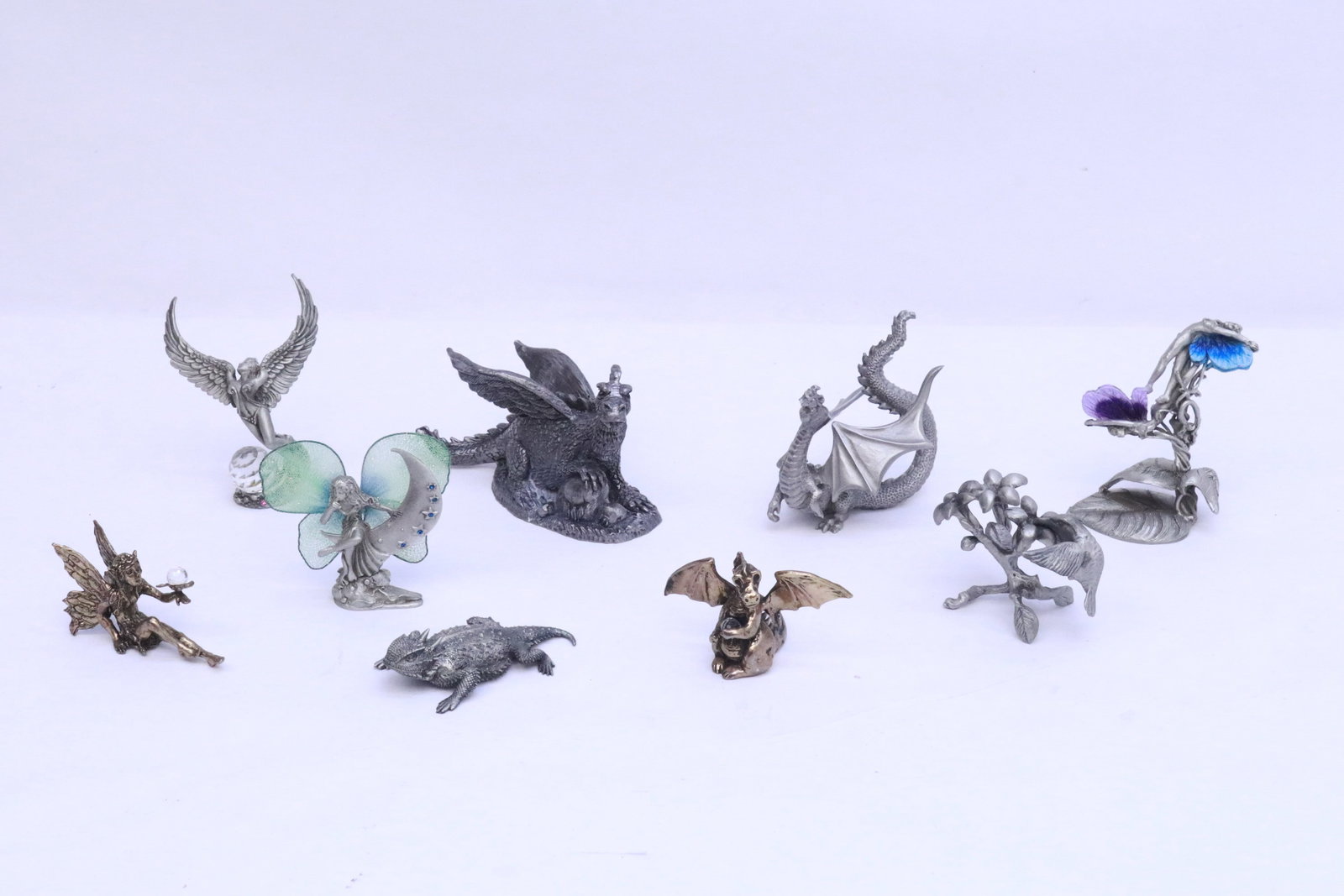 Lot of pewter carved ornaments: Lot of pewter carved ornaments, 1.6"H - 3.5"H