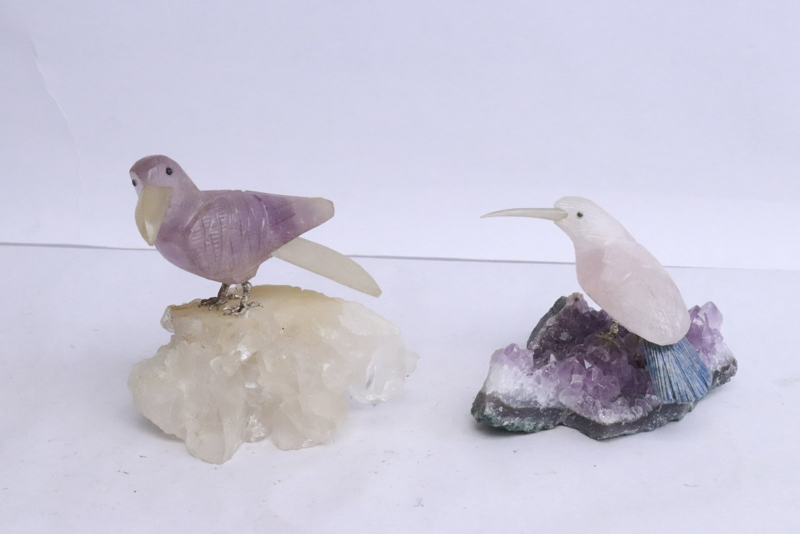 2 semi precious stone carved birds on geometric stand (1 of 7)