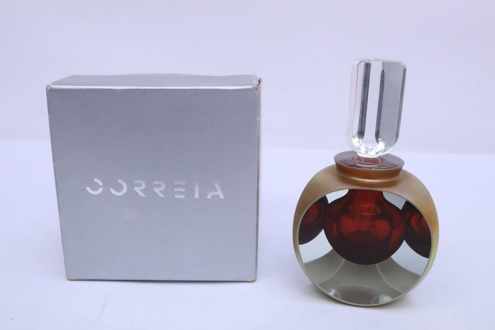 limited edition art glass perfume bottle by Correia: A beautiful limited edition art glass perfume bottle by Correia, ed. 157/2000, 4.9"x2.5"x2.5"