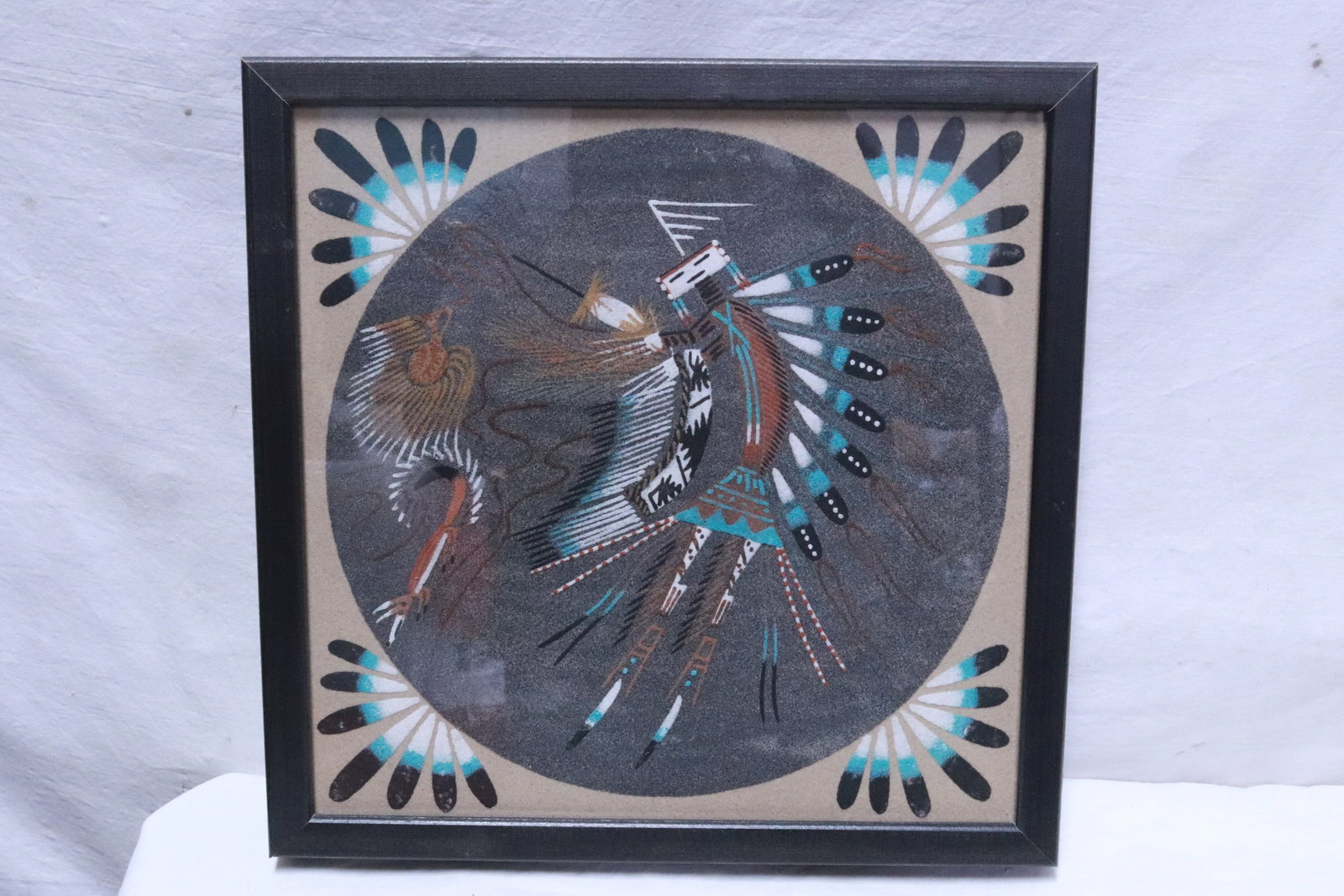 3 framed Indian sand paintings - 6