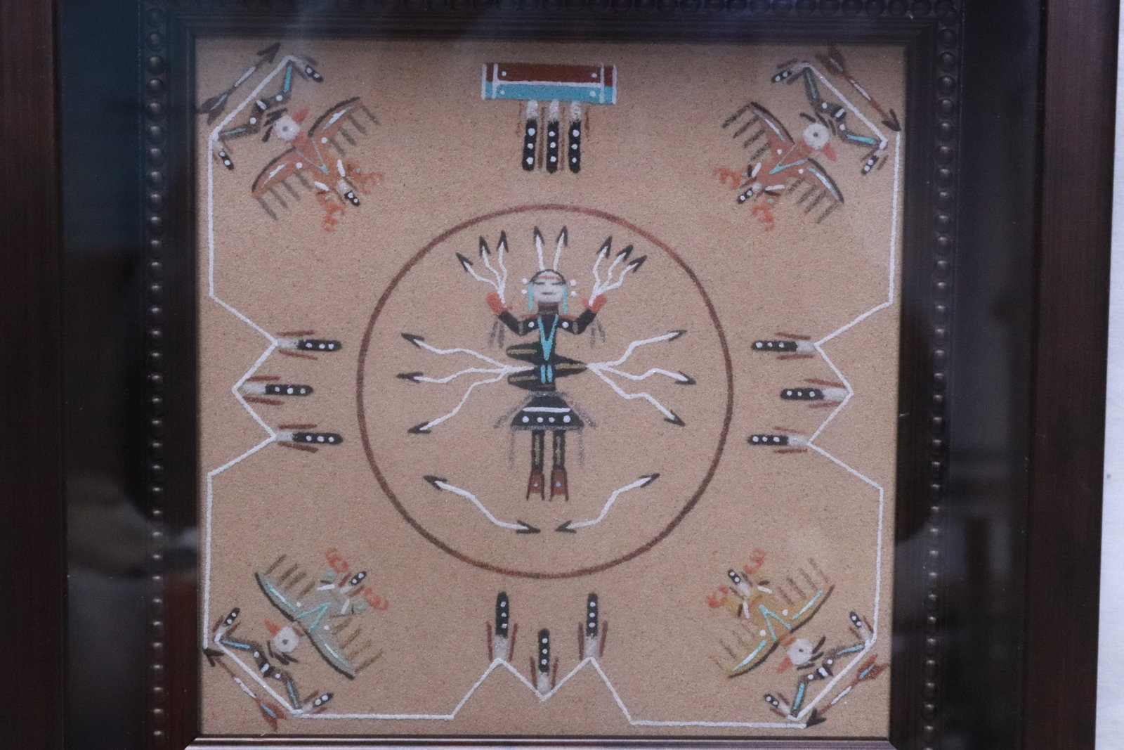 3 framed Indian sand paintings - 9