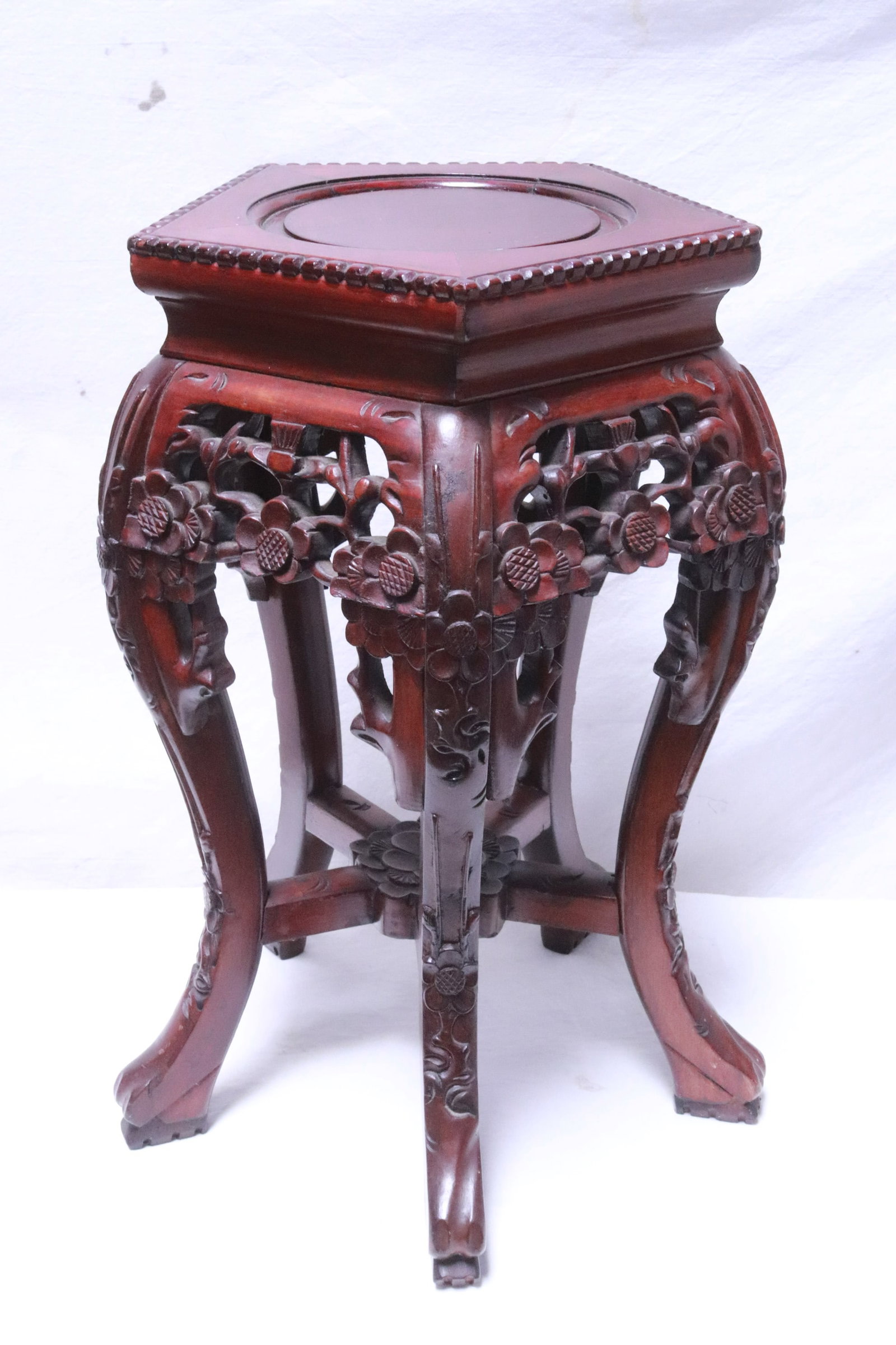 Rosewood carved square stool (1 of 8)