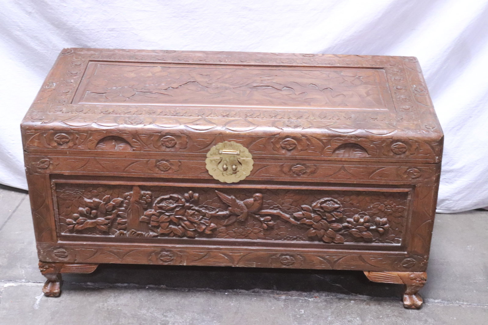 Fine camphor wood carved chest (1 of 8)
