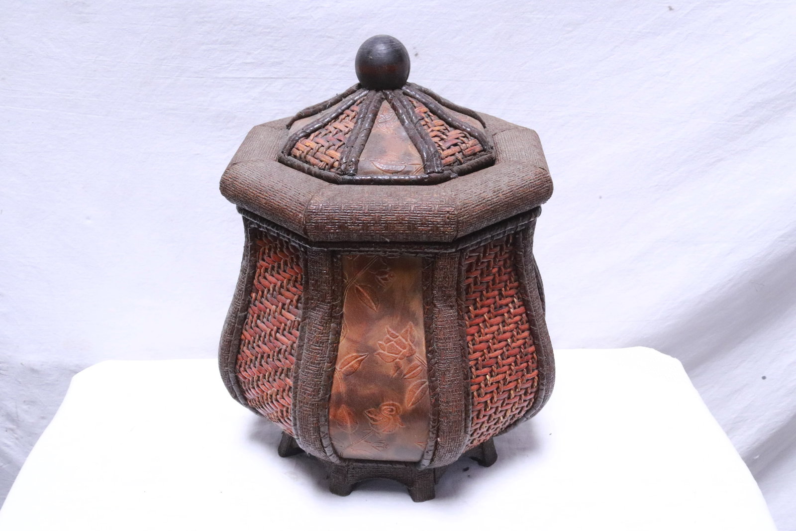 a bamboo weaved box, and a lamp - 6
