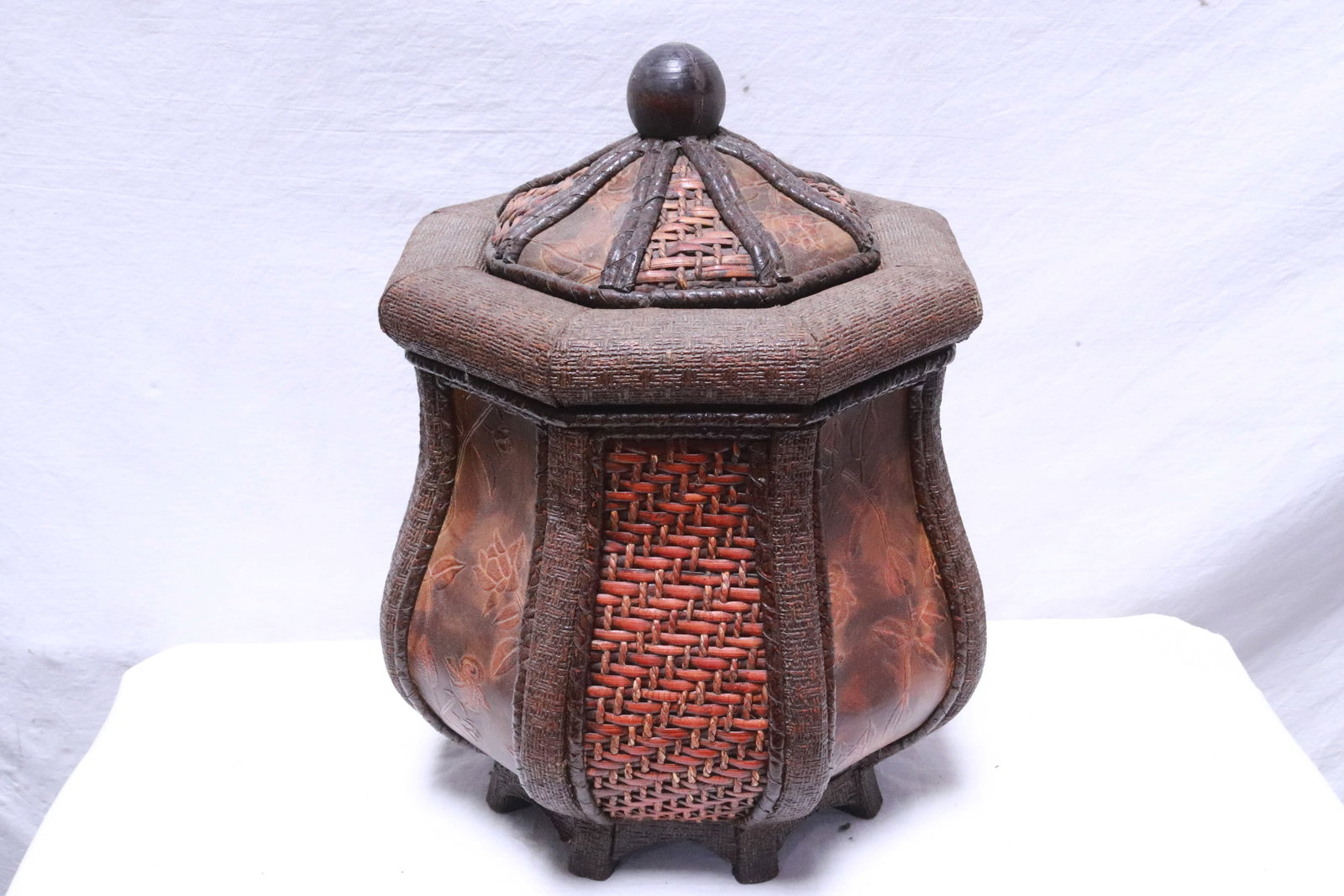 a bamboo weaved box, and a lamp - 9