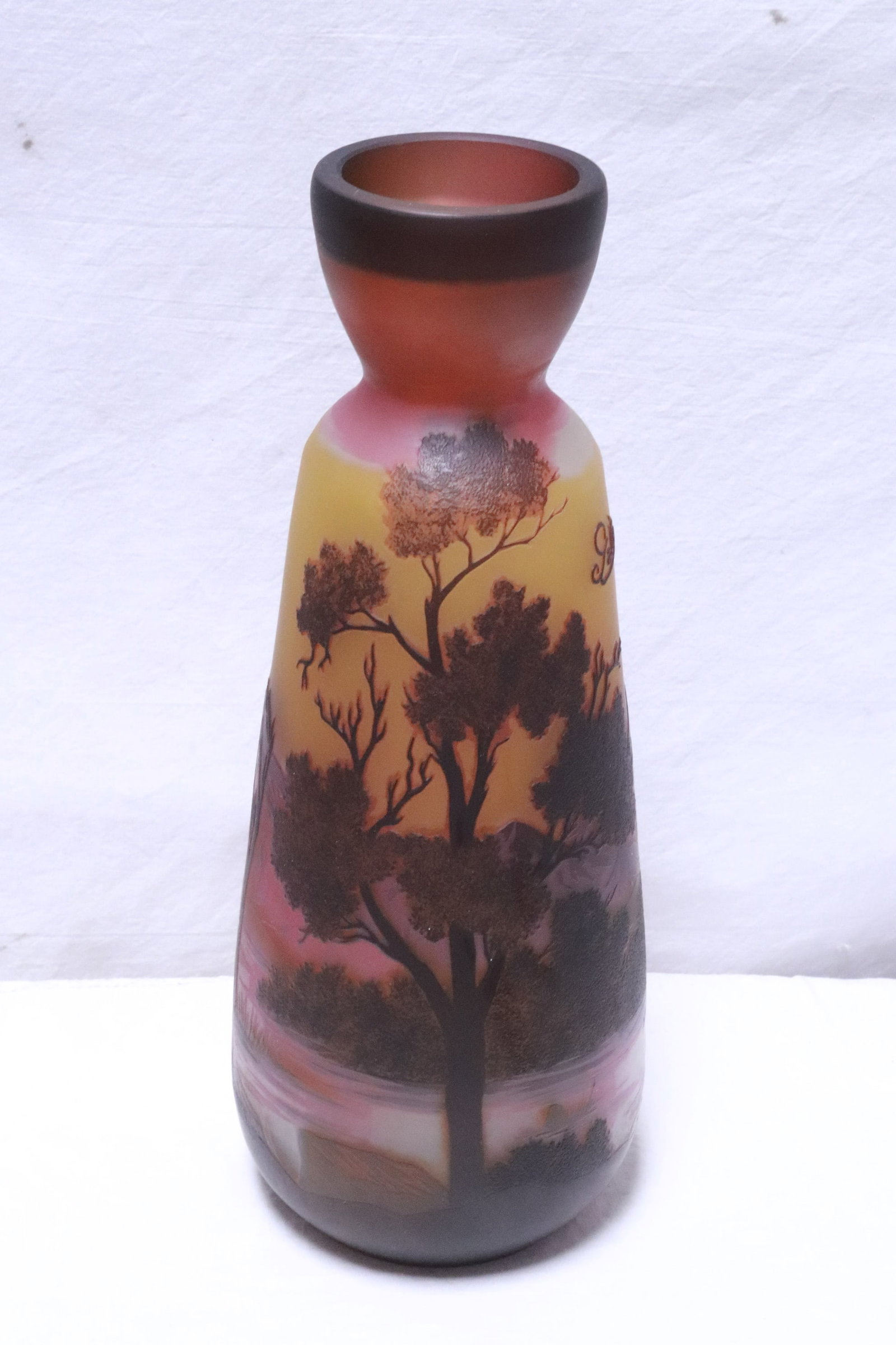 Fine cameo art glass vase: Fine cameo art glass vase, 14.3"x5.7"dia
