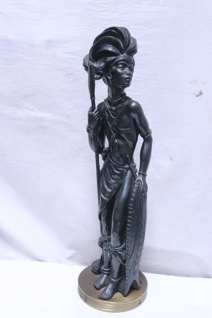 Composition sculpture of African warrior: Composition sculpture of African warrior, 25.6"H