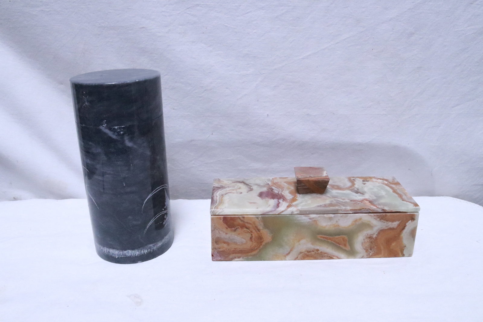 a marble carved tea caddy, & an onyx carved box (1 of 7)