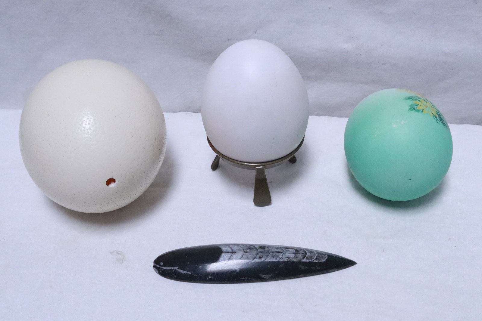 3 ostrich eggs, and a polished fossil point (1 of 5)