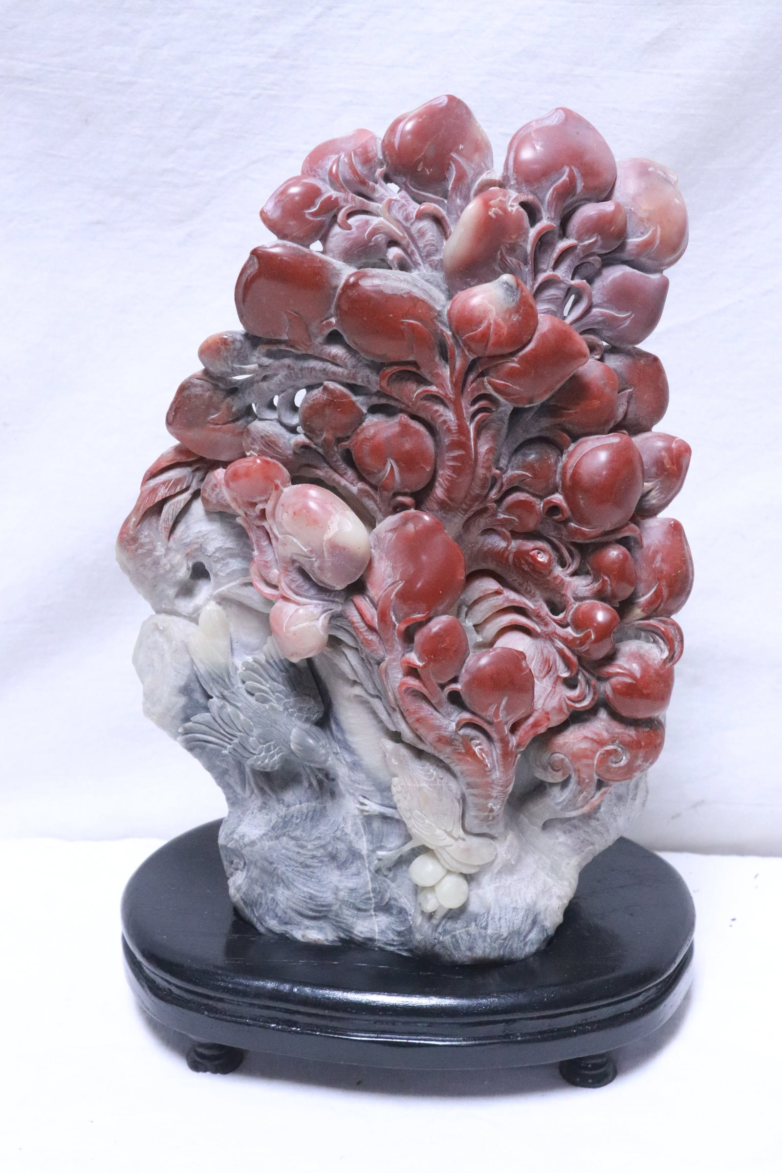 Large shoushan stone carved fruit mountain w/ stand (1 of 7)