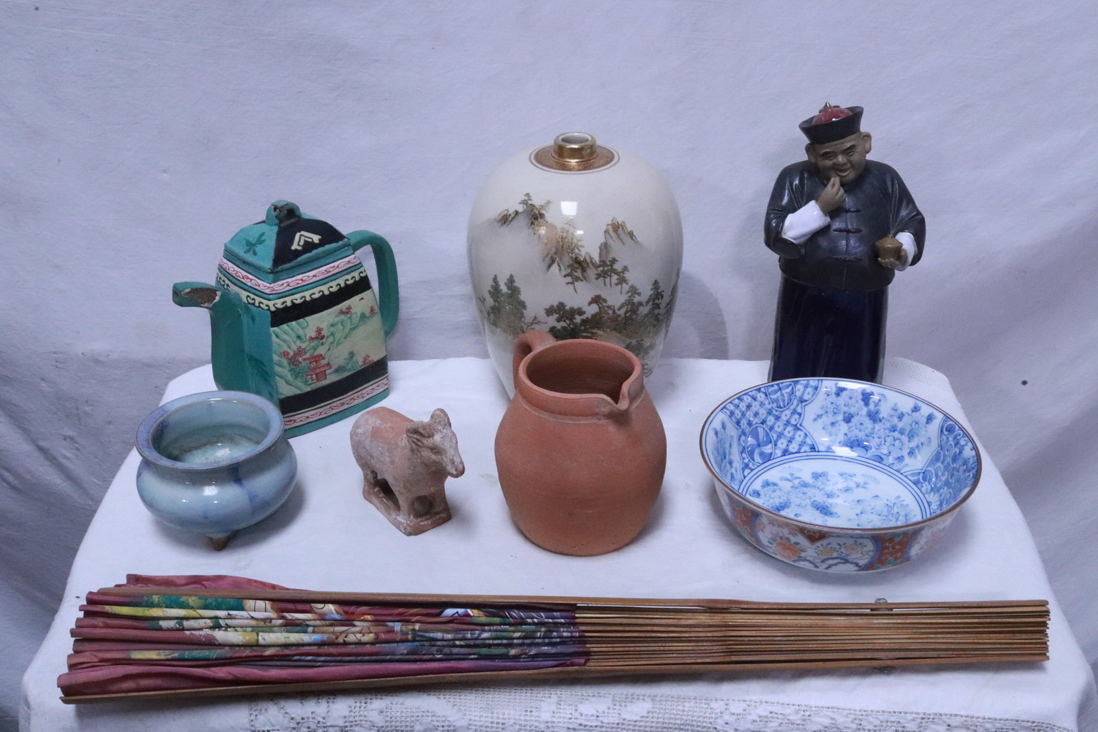 Lot of Asian misc. items; including a large fan (1 of 10)