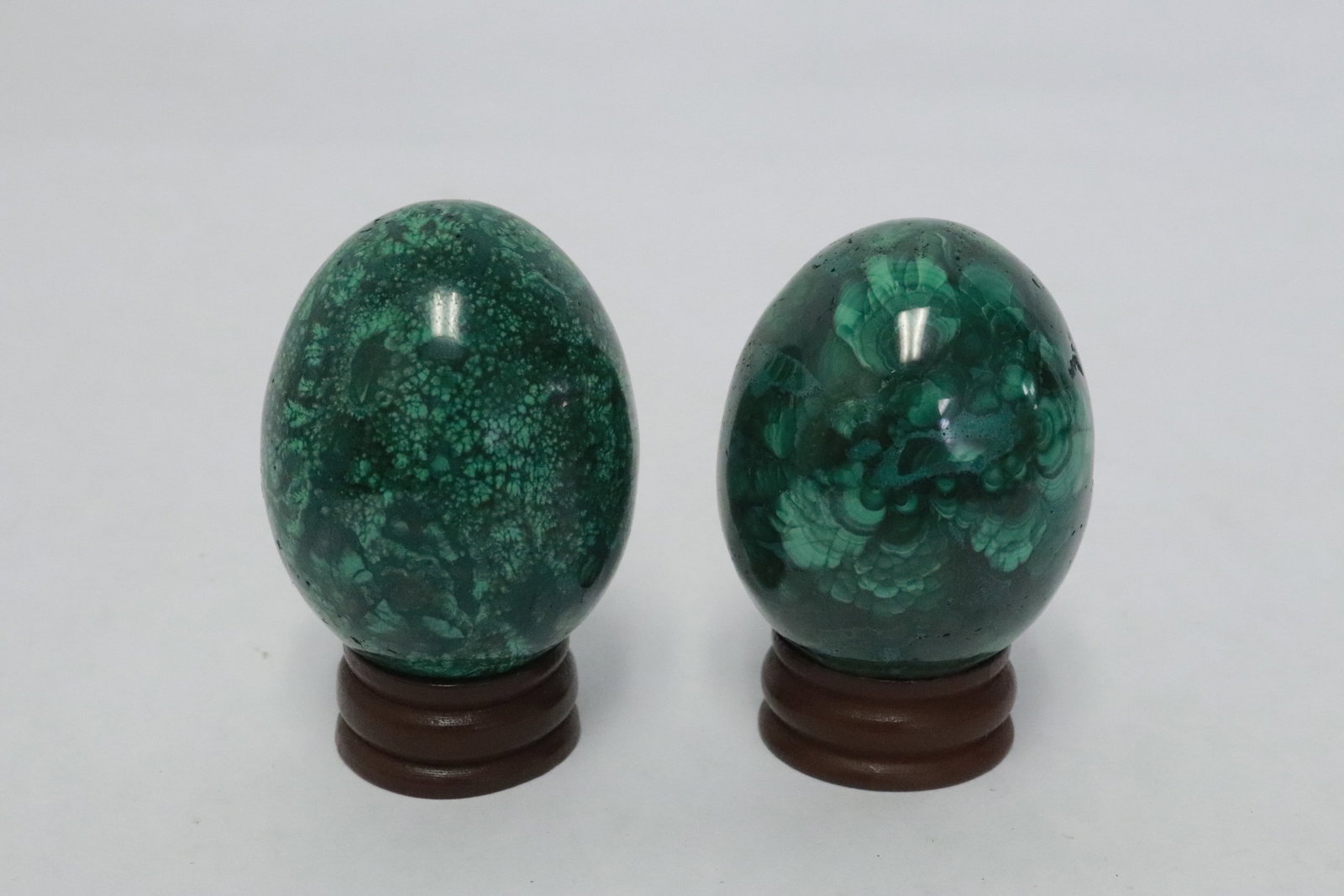 2 malachite eggs: 2 malachite eggs, 2.1"x1.65"dia ea