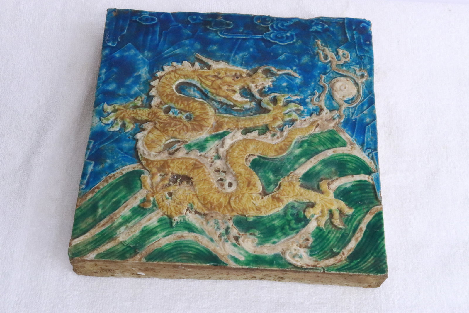A sancai tile: A sancai tile, 8.15"x8.15"x1.5"