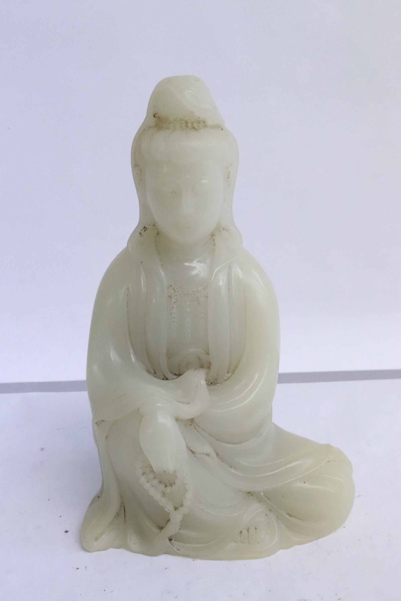 Chinese white shoushan stone like carved Guanyin: Chinese white shoushan stone like carved Guanyin, 6.6"H