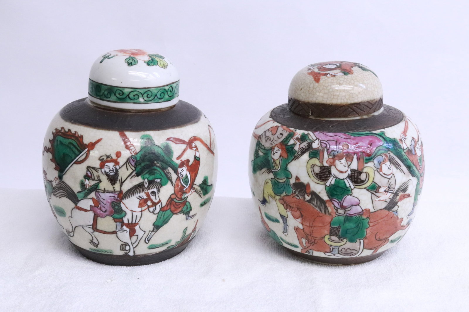Pair vintage crackleware porcelain covered tea caddies (1 of 8)